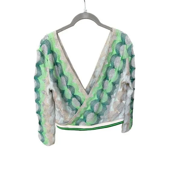 NWT☘️ Anna Sui Green maximalist print Wrap Top blouse sexy Free People sweater M - Picture 7 of 11